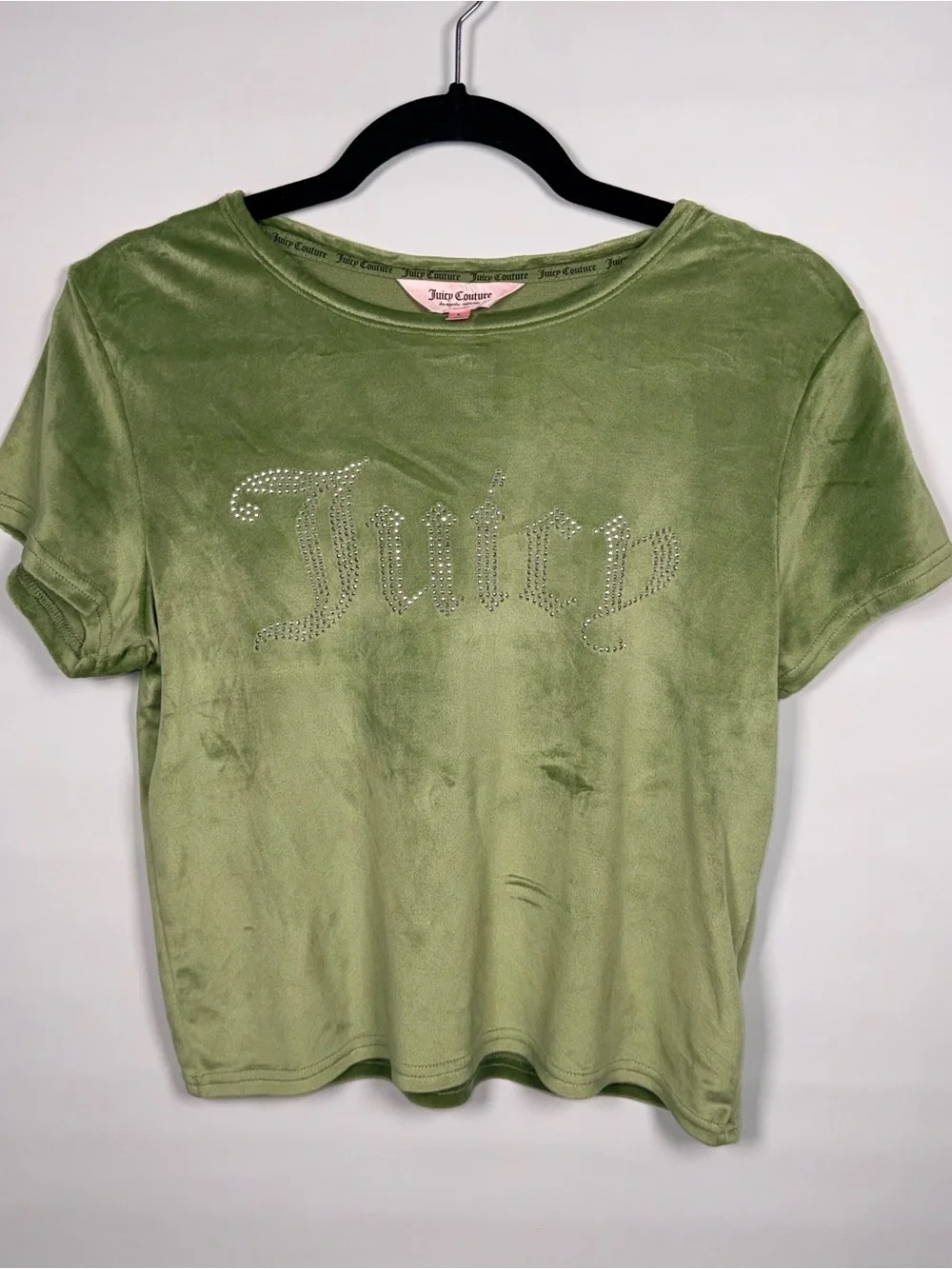 Juicy Couture Olive Green Velour Two-Piece Pajama Set with Crystal Logo